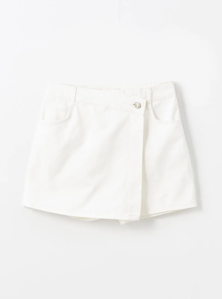 Kadın Jean Dar Fit Skort Beyaz Şort Etek